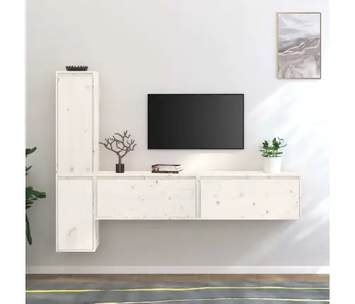 Televizoriaus Spintelės, 4Vnt., Baltos, Pušies Medienos Masyvas