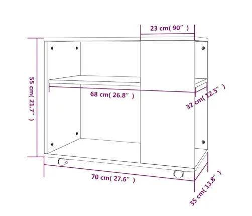 Šoninis Staliukas, Pilkas Ąžuolo, 70X35X55cm Apdirbta Mediena