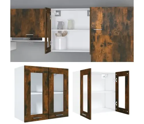 Rippuv Klaaskapp "Lyon", Suitsutatud Tamm, 60 X 31 X 60 cm Töödeldud Puit