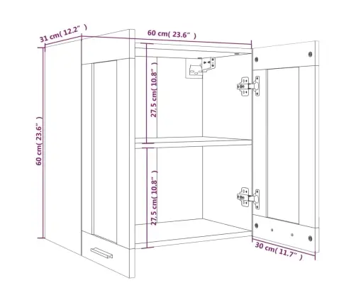 Rippuv Klaaskapp "Lyon", Suitsutatud Tamm, 60 X 31 X 60 cm Töödeldud Puit