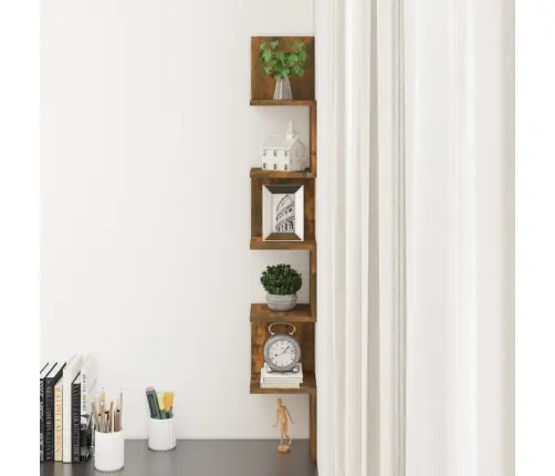 Sieninė Kampinė Lentyna, Dūminio Ąžuolo, 20X20X127,5cm Mediena