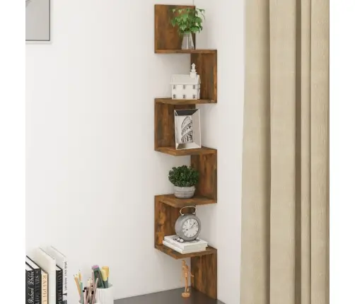 Sieninė Kampinė Lentyna, Dūminio Ąžuolo, 20X20X127,5cm Mediena