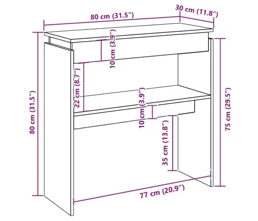 Konsoollaud, Suitsutatud Tamm, 80X30X80 cm Tehispuit Konsoollaud, Suitsutatud Tamm, 80X30X80 cm Tehispuit