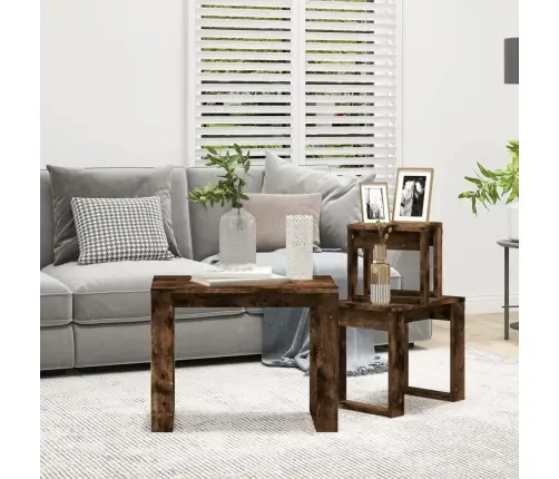 Galdiņi, 3 Gab., Sabīdāmi, Dūmakains Ozols, Inženierijas Koks Vidaxl