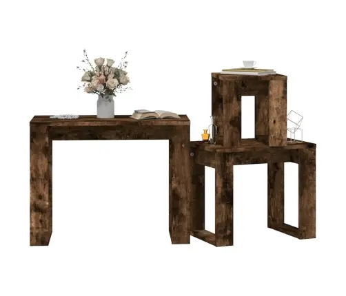 Galdiņi, 3 Gab., Sabīdāmi, Dūmakains Ozols, Inženierijas Koks Vidaxl