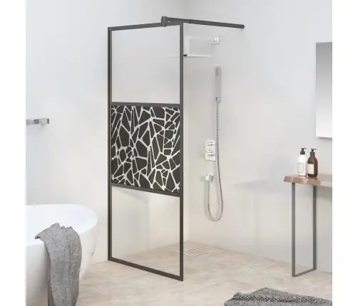Dušas Siena, 90X195 Cm, Esg Stikls, Akmeņu Dizains, Melna Vidaxl