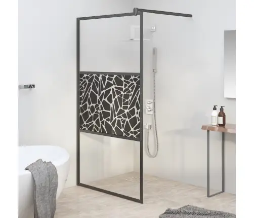 Dušas Siena, 100X195 Cm, Esg Stikls, Akmeņu Dizains, Melna Vidaxl