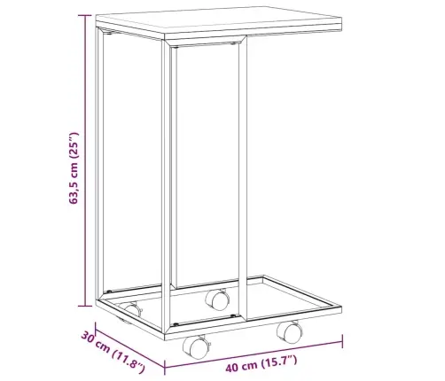 Šoninis Staliukas Su Ratukais, Baltas, 40X30X63,5cm Mediena