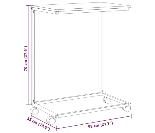 Galdiņš Ar Riteņiem, Balts, 55X35X70 Cm, Inženierijas Koks Vidaxl