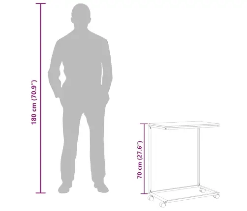 Galdiņš Ar Riteņiem, Balts, 55X35X70 Cm, Inženierijas Koks Vidaxl