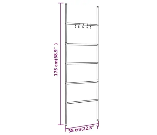 Dvieļu Pakaramais, 5 Līmeņi, Melns, 58X175 Cm, Dzelzs Vidaxl