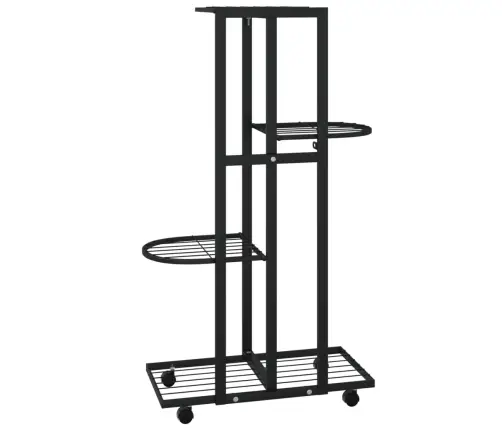 Puķu Statīvs Ar Riteņiem, 4 Līmeņi, 44X23X80 Cm, Melns, Dzelzs Vidaxl