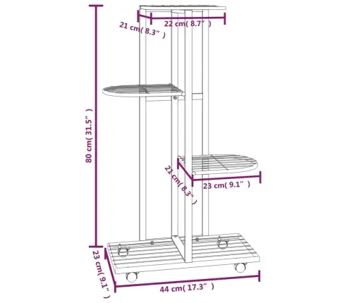 Puķu Statīvs Ar Riteņiem, 4 Līmeņi, 44X23X80 Cm, Melns, Dzelzs Vidaxl