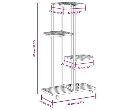 Stovas Gėlėms Su Ratukais, Baltas, 44X23X80cm Geležis