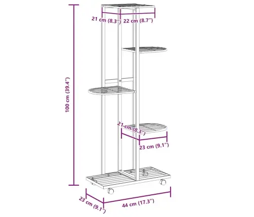 5 Tasandiga Lillealus Ratastel 44X23X100 Cm Must Raud