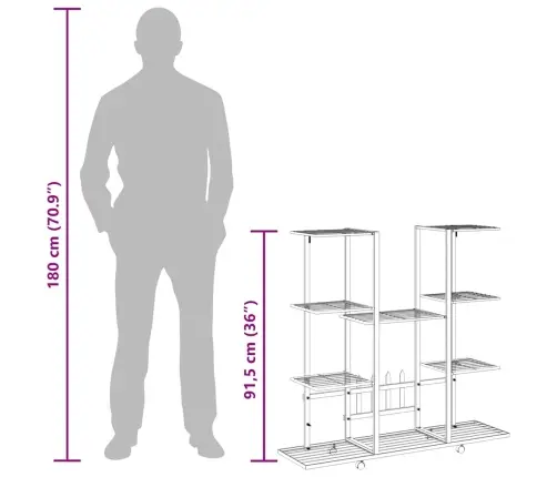 Gėlių Stovas Su Ratukais, Juodas, 94,5X24,5X91,5cm Geležis
