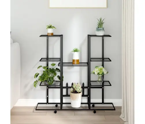 Puķu Statīvs Ar Riteņiem, 94,5X24,5X91,5 Cm, Melns, Dzelzs Vidaxl