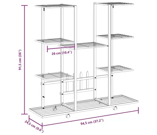 Puķu Statīvs Ar Riteņiem, 94,5X24,5X91,5 Cm, Balts, Dzelzs Vidaxl