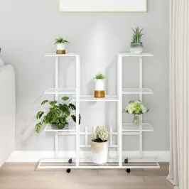 Puķu Statīvs Ar Riteņiem, 94,5X24,5X91,5 Cm, Balts, Dzelzs Vidaxl