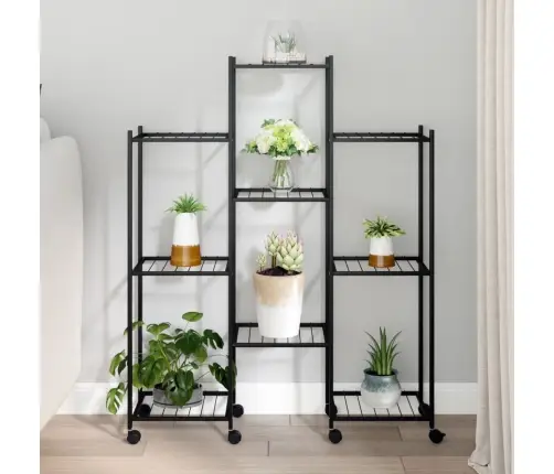 Puķu Statīvs Ar Riteņiem, 83X25X103,5 Cm, Melns, Dzelzs Vidaxl Puķu Statīvs Ar Riteņiem, 83X25X103,5 Cm, Melns, Dzelzs Vidaxl