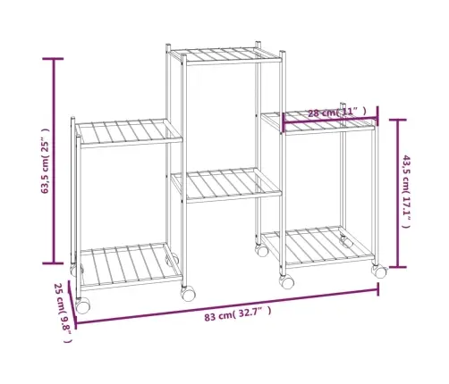 Puķu Statīvs Ar Riteņiem, 83X25X63,5 Cm, Melns, Dzelzs Vidaxl