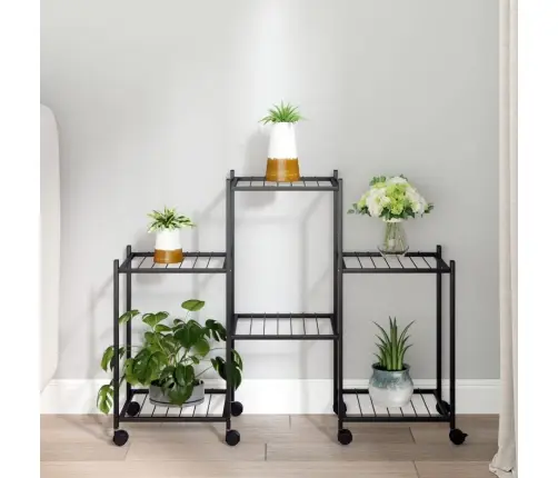 Puķu Statīvs Ar Riteņiem, 83X25X63,5 Cm, Melns, Dzelzs Vidaxl