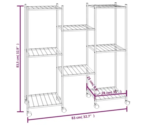 Puķu Statīvs Ar Riteņiem, 83X25X83,5 Cm, Melns, Dzelzs Vidaxl