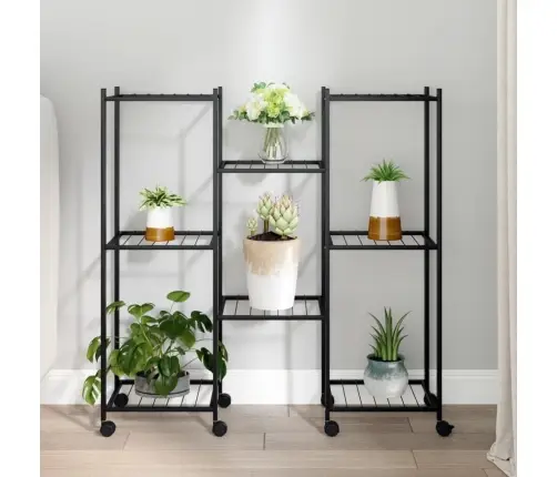 Puķu Statīvs Ar Riteņiem, 83X25X83,5 Cm, Melns, Dzelzs Vidaxl