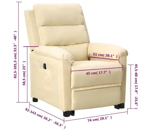 Atpūtas Krēsls, Paceļams, Krēmkrāsas Audums Vidaxl