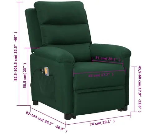 Atsistojantis Masažinis Krėslas, Tamsiai Žalias, Audinys