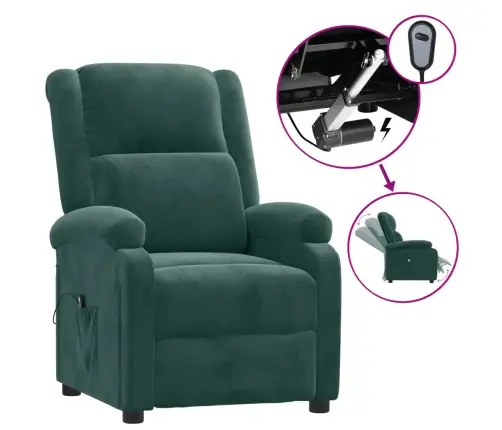 Elektrisks Atpūtas Krēsls, Atgāžams, Tumši Zaļš Samts Vidaxl