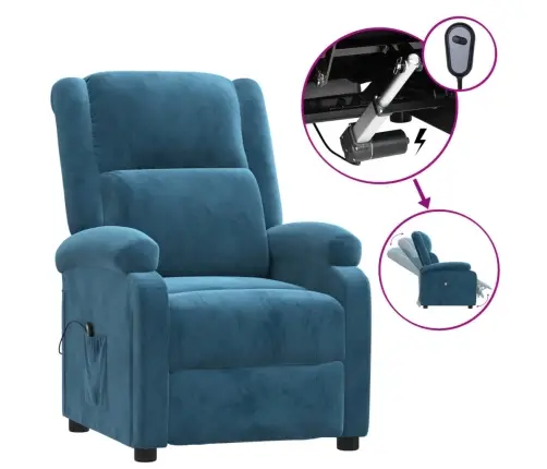 Elektrisks Atpūtas Krēsls, Atgāžams, Zils Samts Vidaxl