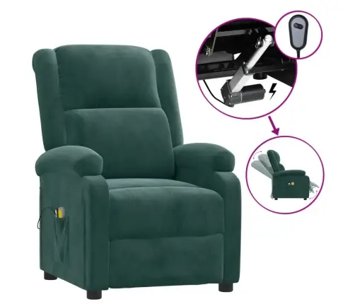 Elektrisks Masāžas Krēsls, Tumši Zaļš Samts Vidaxl