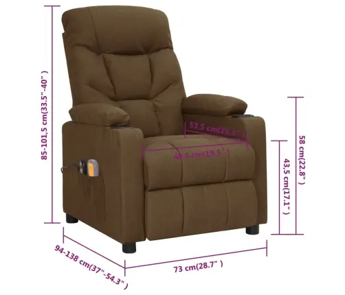 Elektrisks Masāžas Krēsls, Brūns Audums Vidaxl