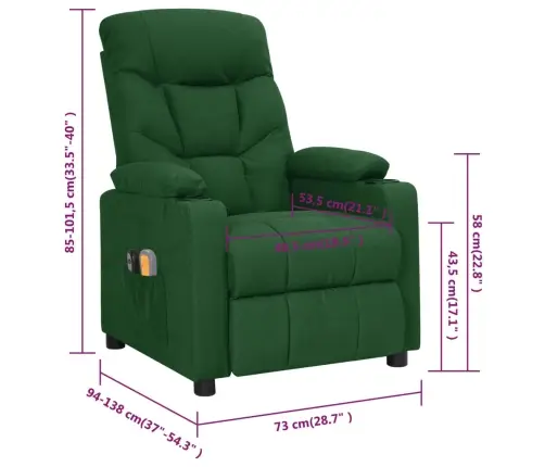 Elektrisks Masāžas Krēsls, Tumši Zaļš Audums Vidaxl