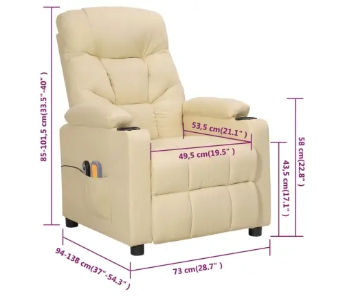 Elektriskais Masāžas Krēsls, Krēmkrāsas Audums Vidaxl