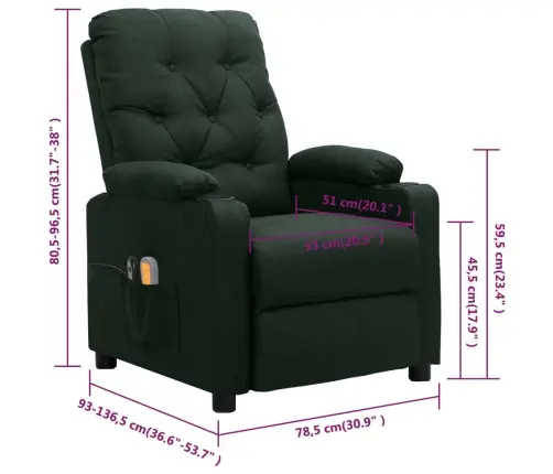 Elektrisks Masāžas Krēsls, Tumši Zaļš Audums Vidaxl