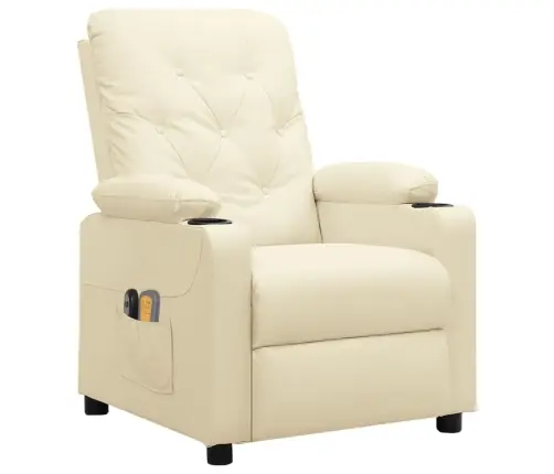 Elektrinis Masažinis Krėslas, Kreminės Spalvos, Dirbtinė Oda