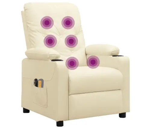 Elektrinis Masažinis Krėslas, Kreminės Spalvos, Dirbtinė Oda