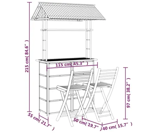 3-Daļīgs Bāra Mēbeļu Komplekts, Bambuss Vidaxl 3-Daļīgs Bāra Mēbeļu Komplekts, Bambuss Vidaxl