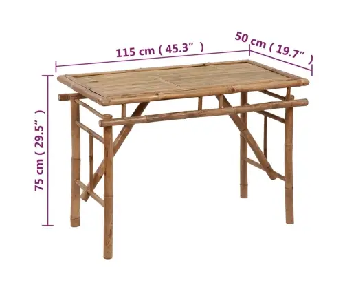 Saliekams Dārza Galds, 115X50X75 Cm, Bambuss Vidaxl