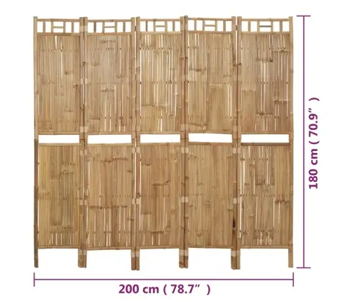 5-Paneļu Istabas Aizslietnis, Bambuss, 200X180 Cm Vidaxl