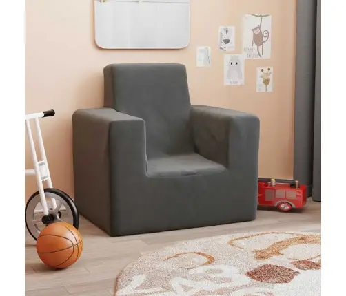 Vaikiška Sofa, Antracito Spalvos, Minkštas Pliušas