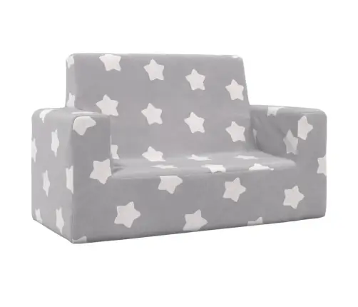 Dvivietė Vaikiška Sofa, Šviesiai Pilka, Pliušas, Su Žvaigždėmis