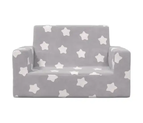 Dvivietė Vaikiška Sofa, Šviesiai Pilka, Pliušas, Su Žvaigždėmis
