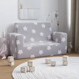 Dvivietė Vaikiška Sofa, Šviesiai Pilka, Pliušas, Su Žvaigždėmis