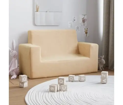 Divvietīgs Bērnu Dīvāns, Krēmkrāsas, Mīksts Plīšs Vidaxl