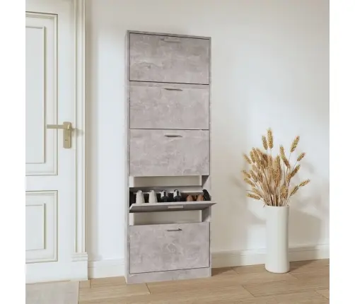 Apavu Plaukts, Betona Pelēks, 59X17X169 Cm, Inženierijas Koks Vidaxl