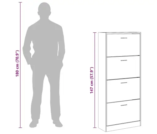 Apavu Plaukts, Betona Pelēks, 63X24X147 Cm, Inženierijas Koks Vidaxl