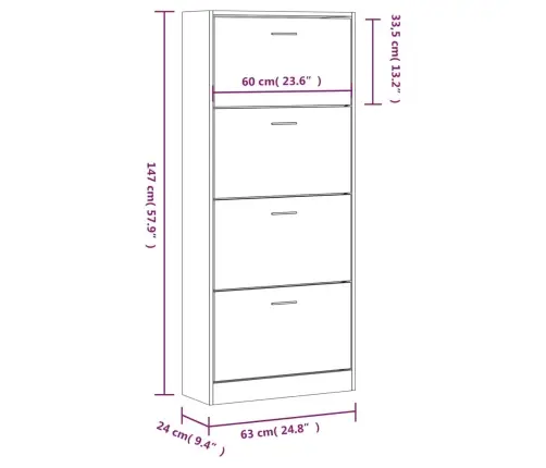 Apavu Plaukts, Ozolkoka Krāsa, 63X24X147 Cm, Inženierijas Koks Vidaxl